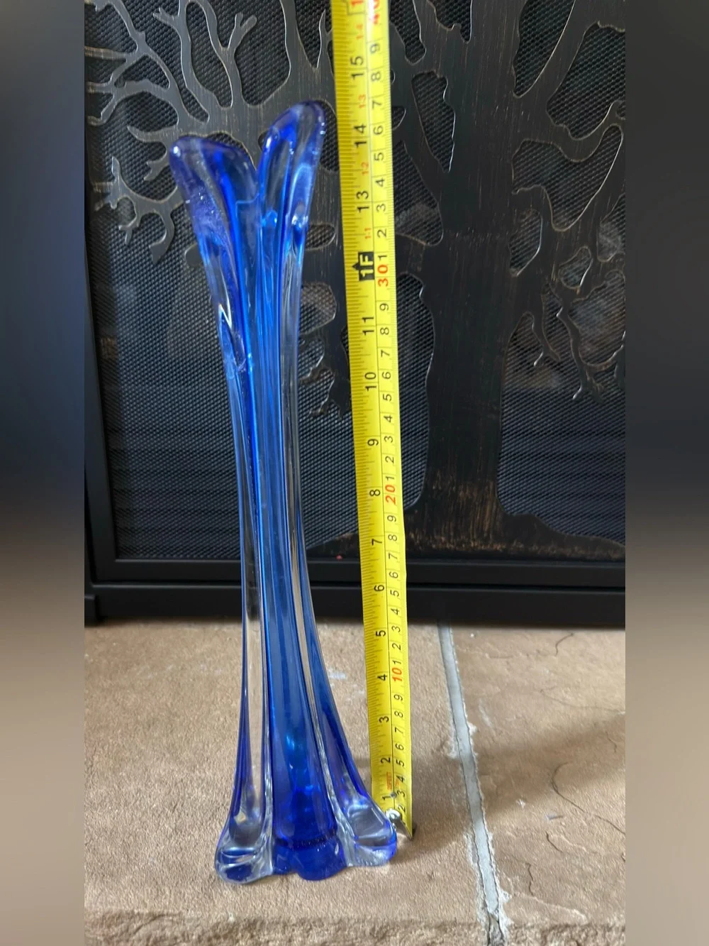 Vintage Mid-Century Modern Handblown Colbalt Blue Swung Finger Vase